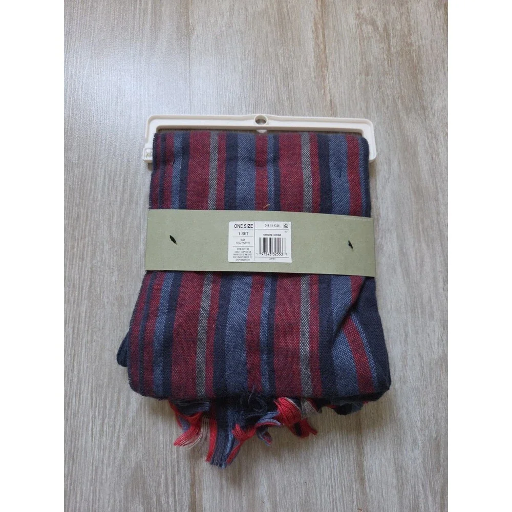 NWT Goodfellow & Co Hat & Scarf Set Blue Red Striped Knit Beanie One Size